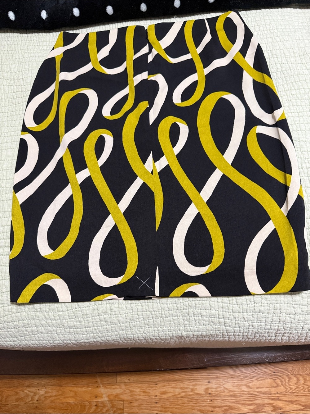 NWOT Black Patterned Pencil Skirt with Yellow and Green Swirl Print - Picture 2 of 4
